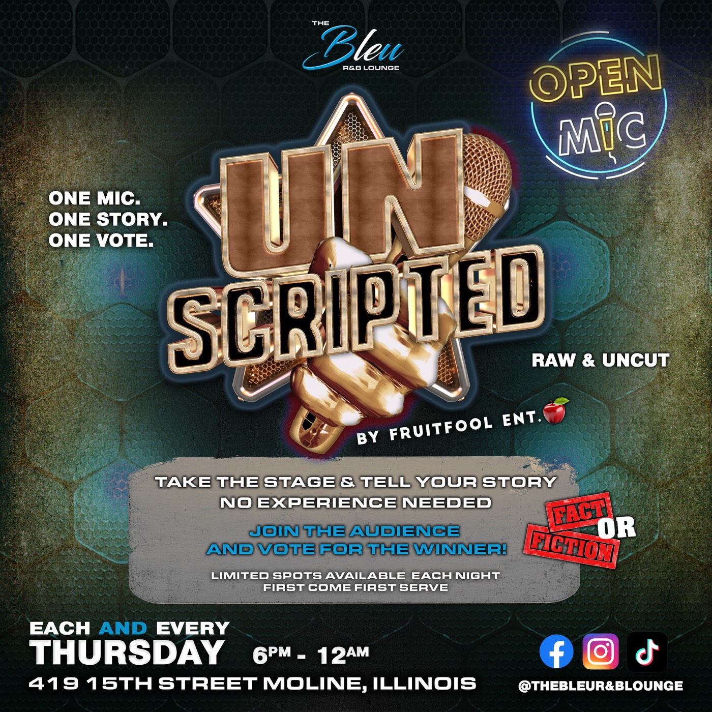 Unscripted open mic Thursdays flyer